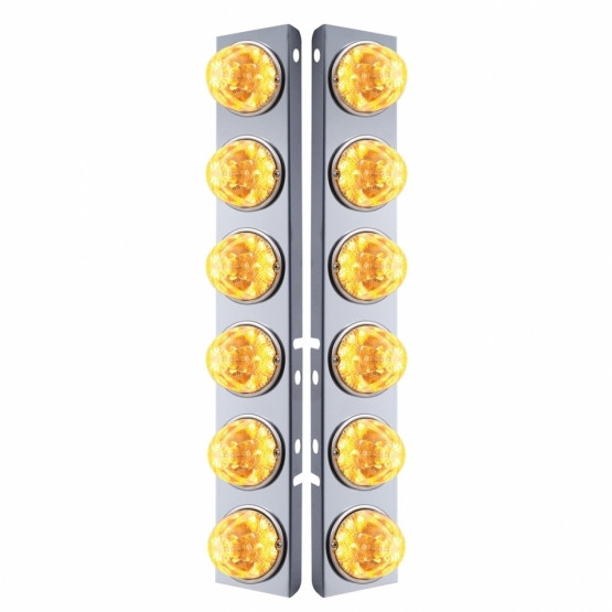 39635-UP SS FRONT AIR CLEANER BRACKET W/12X 17 AMBER LED REFL. WATERMELON LIGHTS & SS BEZELS FOR PETERBILT-CLEAR LENS