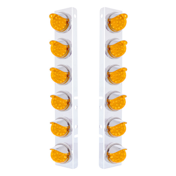 39846-UP SS FRONT AIR CLEANER BRACKET WITH 12X 17 AMBER LED DUAL FUNCTION REFLECTOR LIGHTS & SS VISORS FOR PETERBILT-AMBER