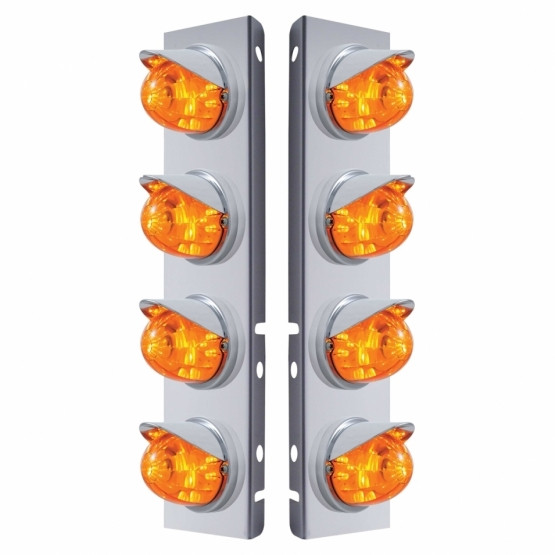 37380-UP SS FRONT AIR CLEANER BRACKET WITH 8X 17 AMBER LED DUAL FUNC. WATERMELON LIGHTS & VISORS FOR PETERBILT-AMBER LENS