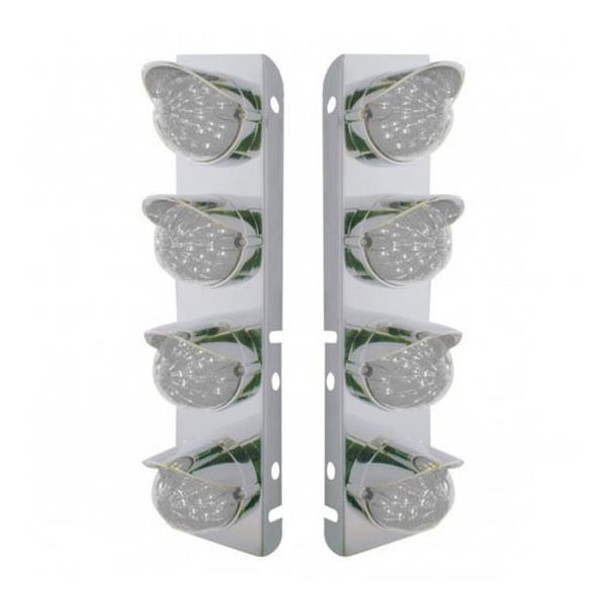 39861-UP SS FRONT AIR CLEANER BRACKET WITH 8X 17 AMBER LED HI/LO WATERMELON LIGHTS & SS VISORS FOR PETERBILT-CLEAR LENS