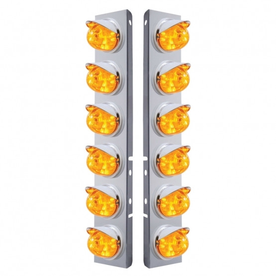 37392-UP SS FRONT AIR CLEANER BRKT WITH 12X 17 AMBER LED DUAL FUNCTION WATERMELON LIGHTS & VISORS FOR PETERBILT-AMBER LENS