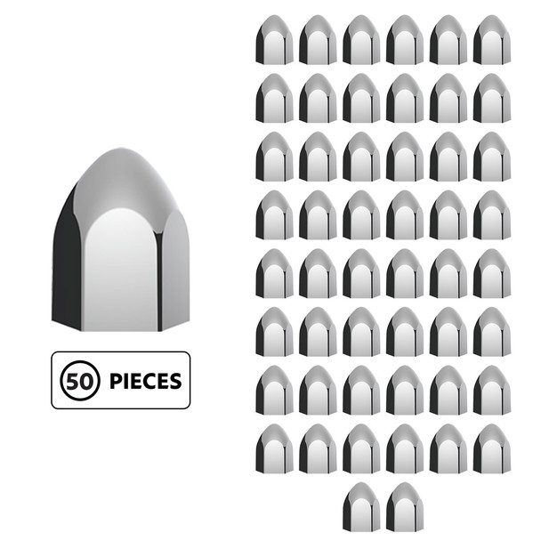 15/16" x 1 5/8" Chrome Plastic Bullet Nut Covers - Push-On (50-Pack)