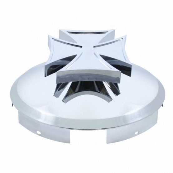 5 Even Notched Chrome Front Hubcap With Iron Cross Spinner - 1" Lip