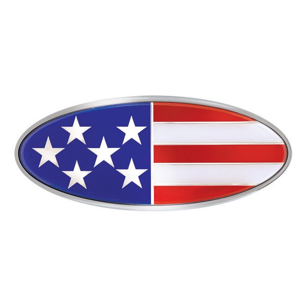 Chrome Die Cast Oval Emblem - USA Flag