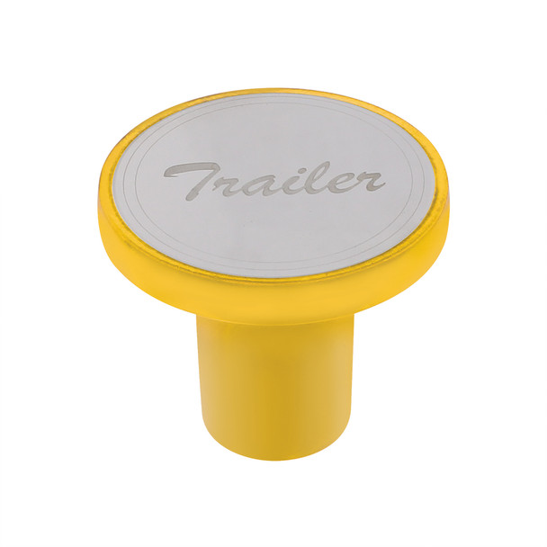 Aluminum Screw-On Air Valve Knob With Stainless Trailer Plaque - Electric Yellow
