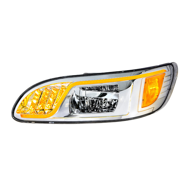 Chrome LED Headlight With LED Turn, Position, & DRL For Peterbilt 386 (2005-2015) & 387 (1999-2010)- Driver