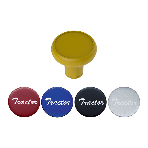 Deluxe Aluminum Screw-On Air Valve Knob With Multi-Color Glossy Tractor Sticker - Electric Yellow