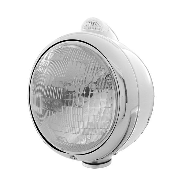Stainless Steel Guide 682-C Style Headlight H6024 & LED Turn Signal - Clear Lens