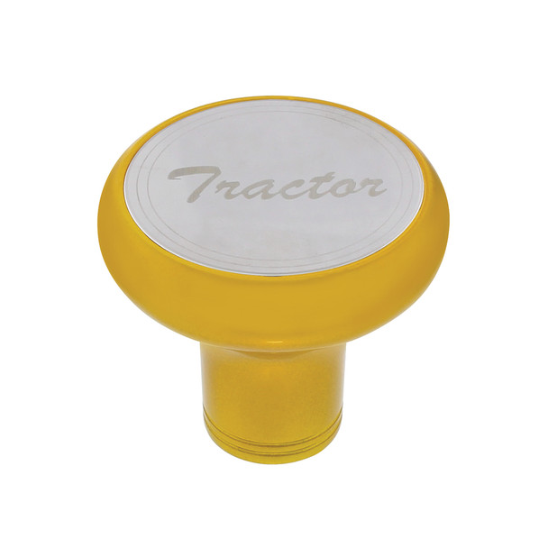 Deluxe Aluminum Screw-On Air Valve Knob With Stainless Tractor Plaque - Electric Yellow