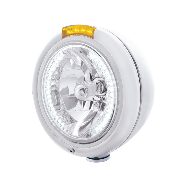 Stainless Steel Classic Headlight H4 With 34 White LED & Dual Mode LED Signal - Amber Lens