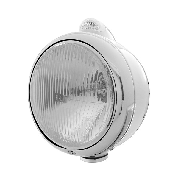 Stainless Steel Guide 682-C Style Headlight H4 & LED Turn Signal - Clear Lens