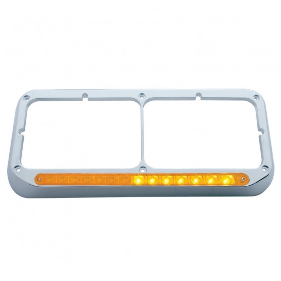 Rectangular Dual Headlight Bezel With LED Sequential Light Bar (Driver) - Amber LED/Amber Lens