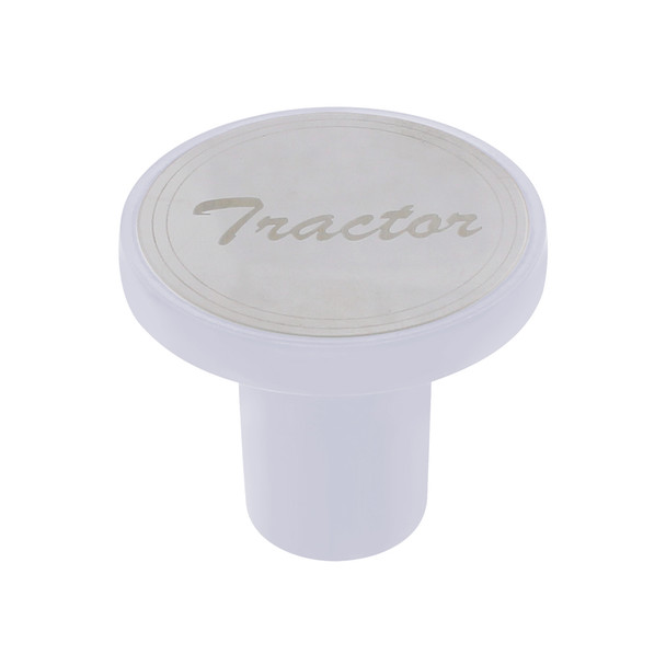 Aluminum Screw-On Air Valve Knob With Stainless Tractor Plaque - Pearl White