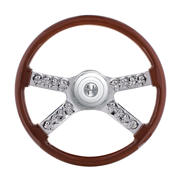 88184-UP 18" SKULL STEERING WHEEL WITH HUB & HORN BUTTON KIT FOR PETERBILT (2003+) & KENWORTH (2003+)