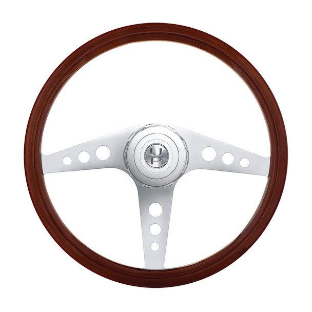 88181-UP 18" GT STYLE WOOD STEERING WHEEL WITH HUB & HORN BUTTON KIT FOR PETERBILT (2003+) & KENWORTH (2003+)