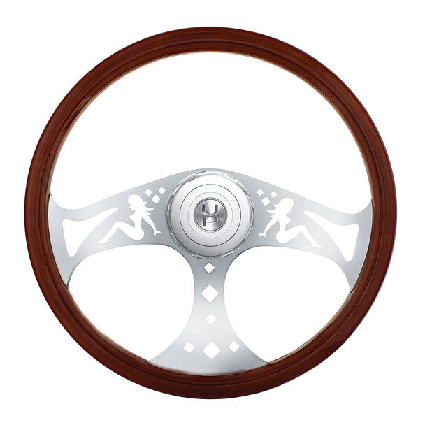 88182-UP 18" LADY STYLE WOOD STEERING WHEEL WITH HUB & HORN BUTTON KIT FOR PETERBILT (2006+) & KENWORTH (2003+)