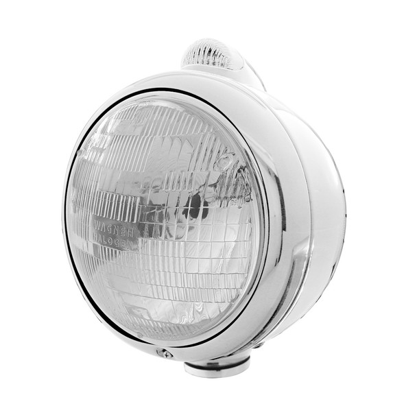 Chrome Guide 682-C Style Headlight H6024 & LED Turn Signal - Clear Lens