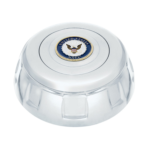 88195-UP CHROME ALUMINUM STEERING WHEEL HORN BUTTON WITH METAL MEDALLION, US NAVY