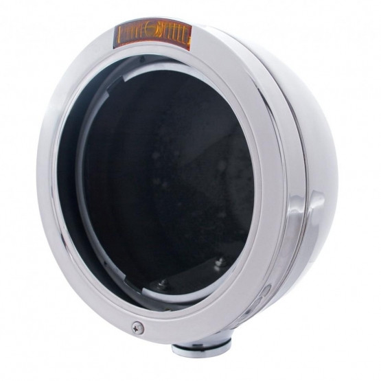 Stainless Steel Bullet Classic Headlight No Bulb With Turn Signal Light - Amber Lens