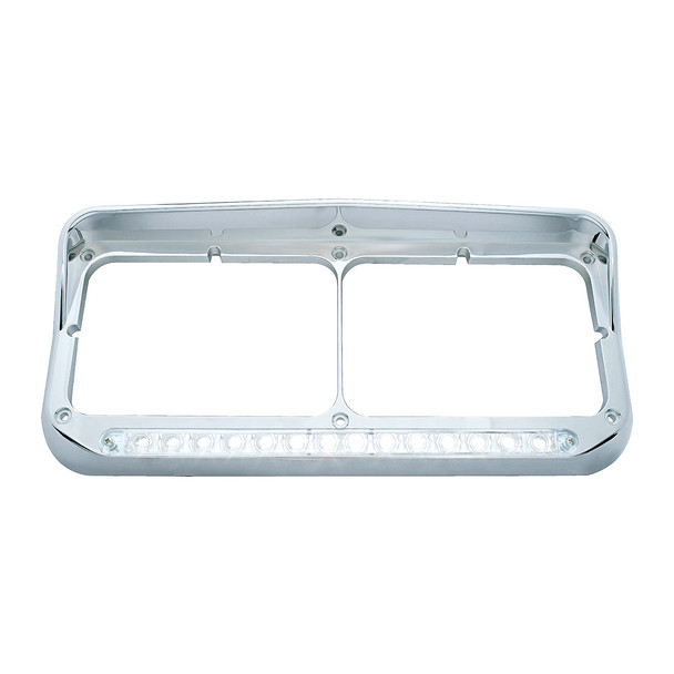 14 LED Chrome Rectangular Dual Headlight Bezel With Visor - White LED/Clear Lens