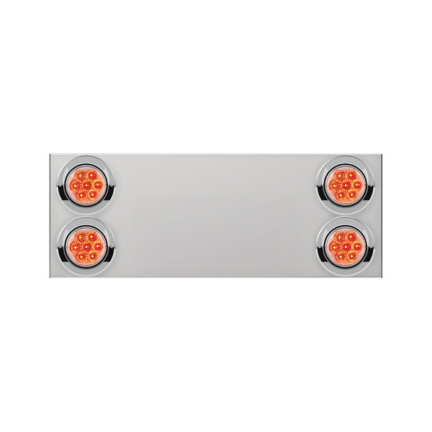 33-3/4" Stainless Rear Center Panel With Four 7 LED 4" Reflector Lights&Visors(No LP Holes)-Red LED/Clear Lens