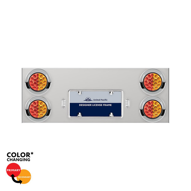 33-3/4" SS Rear Center Panel With 4X 19 LED 4" Double Fury Lights & Visors-Red & Amber LED