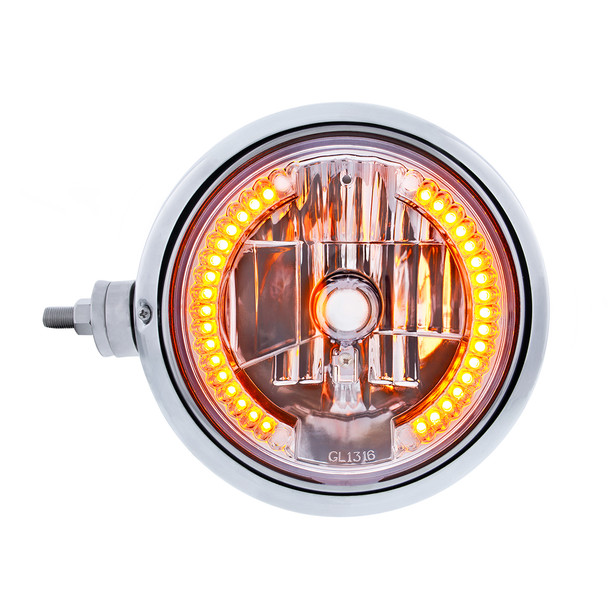 Chrome Guide 682-C Style Headlight Assembly W/Crystal Lens & 34 LEDs Position Light - L/H (Horizontal Mount)