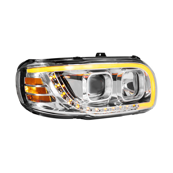 Chrome Projection Headlight With LED Turn Signal & Light Bar For 2008-2024 Peterbilt 389-Passenger