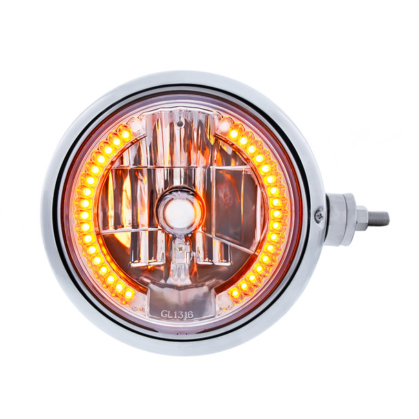Chrome Guide 682-C Style Headlight Assembly W/Crystal Lens & 34 LEDs Position Light - R/H (Horizontal Mount)