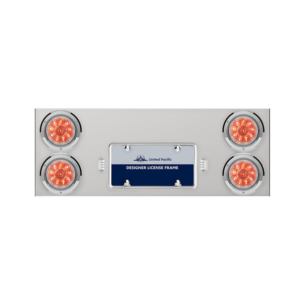 33-3/4" Stainless Rear Center Panel With Four 10 LED 4" Lights & Bezels - Red LED/Clear Lens