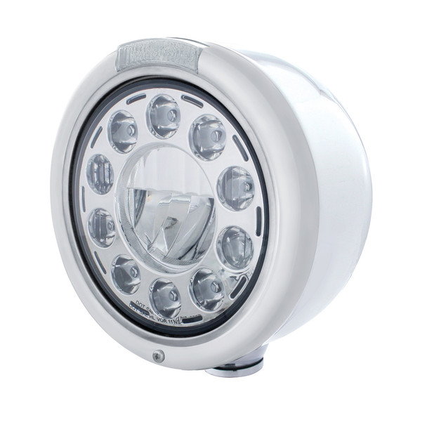 Stainless Classic Half Moon Headlight 11 LED Bulb & Dual Mode LED Signal-Clear Lens