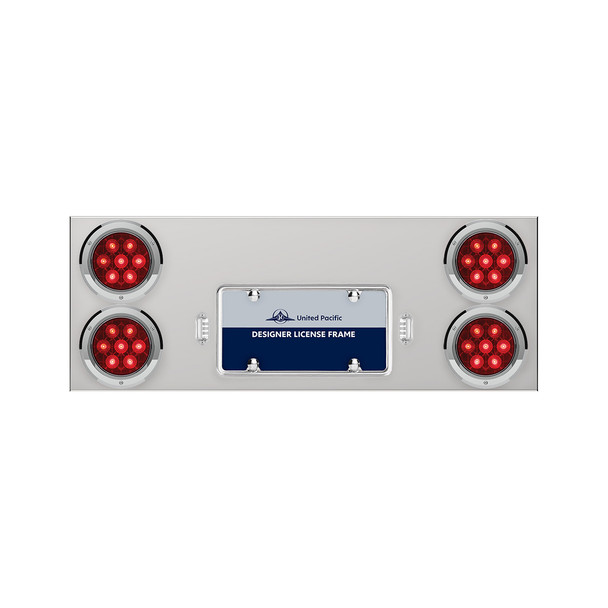 33-3/4" Stainless Rear Center Panel With Four 7 LED 4" Light & Bezel - Red LED/Red Lens - Competition Series