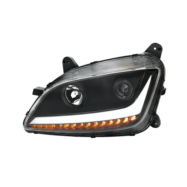 Black Projection Headlight With LED Position & Sequential Signal For 2012-2021 Peterbilt 579- Driver