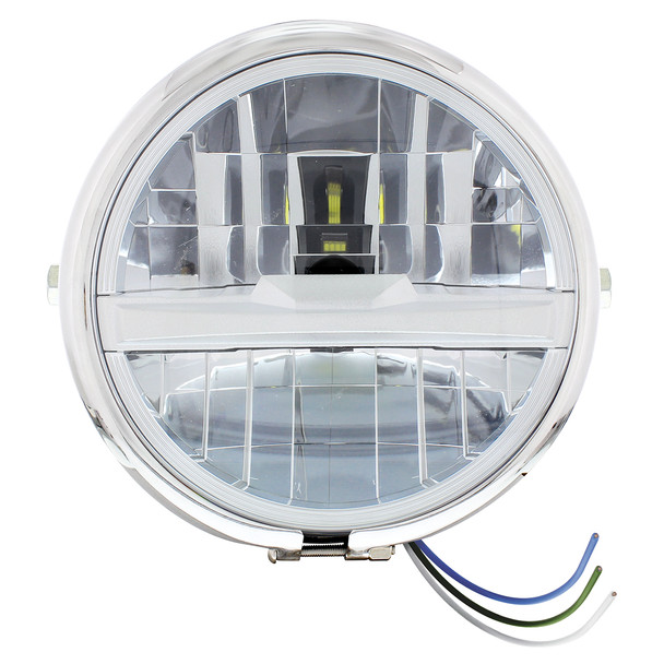 Chrome 5-3/4" Motorcycle Headlight 8 LED Bulb With Silver Bar - Side Mount