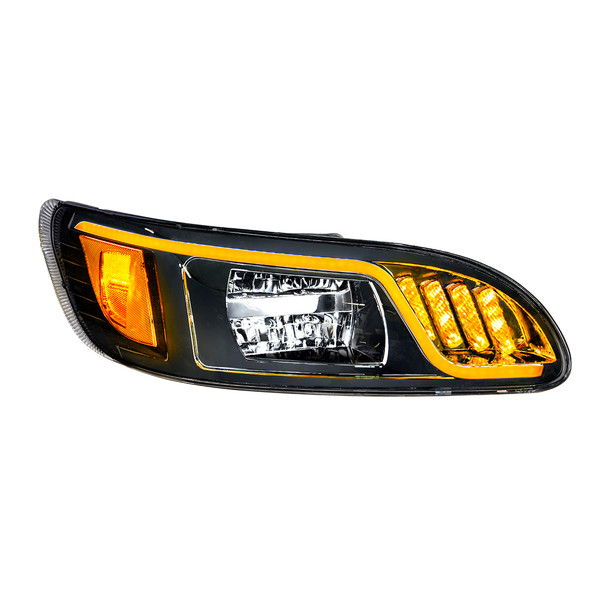Black LED Headlight With LED Turn, Position, & DRL For Peterbilt 386 (2005-2015) & 387 (1999-2010)- Passenger