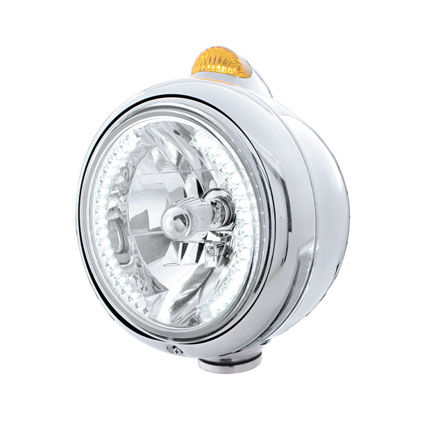 Chrome Guide 682-C Headlight H4 With White LED & Dual Mode LED Signal - Amber Lens