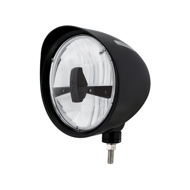 Black "Billet" Style Groove Headlight With Visor 5 LED Bulb - Blackout