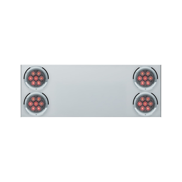 33-3/4" Stainless Rear Center Panel With Four 7 LED 4" Light & Bezel (No LP Holes)- Red LED/Clear Lens - CS
