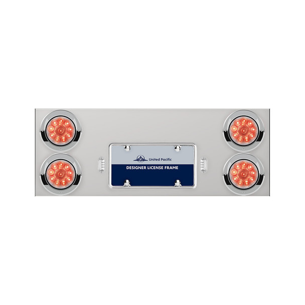 33-3/4" Stainless Rear Center Panel With Four 10 LED 4" Lights & Visors - Red LED/Clear Lens