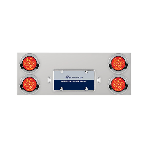 33-3/4" Stainless Rear Center Panel With Four 7 LED 4" Reflector Lights & Visors - Red LED/Red Lens