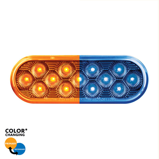 13 LED 6" Oval Double Fury Light (Turn Signal)-Amber & Blue LED/Clear Lens
