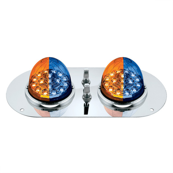 304 SS Above Door Dome Light Kit With 2 X 17 LED Double Fury Watermelon For KW & PB Trucks-Amber & Blue LED
