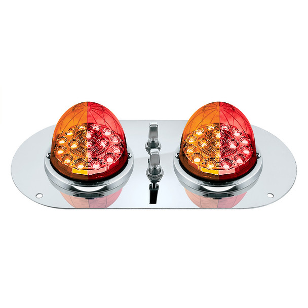 304 SS Above Door Dome Light Kit With 2 X 17 LED Double Fury Watermelon For KW & PB Trucks-Amber & Red LED