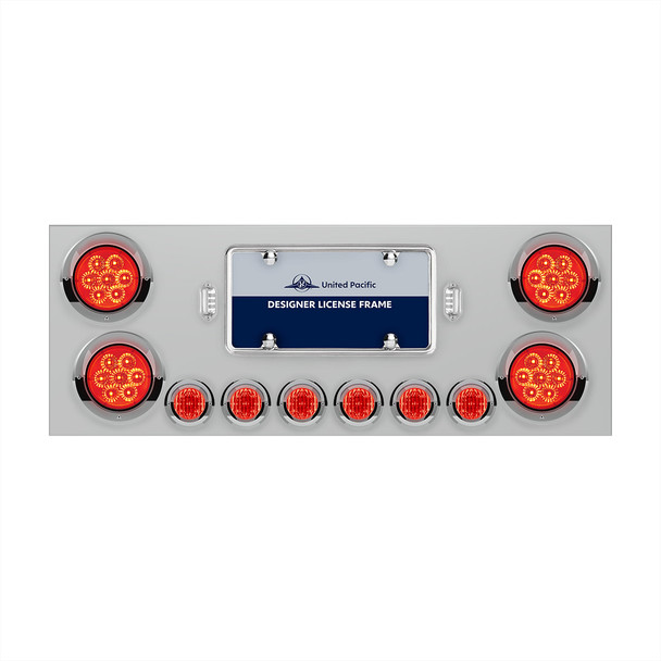 SS Rear Center Panel With 4X 7 LED 4" Reflector Lights & 6X 9 LED 2" Lights & Visors -Red LED & Lens