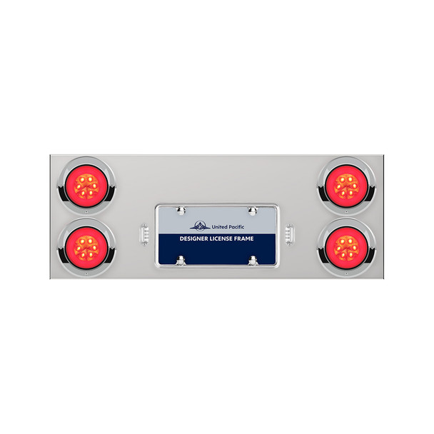 33-3/4" Stainless Rear Center Panel With Four 21 LED 4" GloLight & Visors - Red LED/Clear Lens