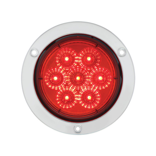 7 LED 4" Round SS Flange Light (Stop, Turn & Tail) - Red LED/Red Lens