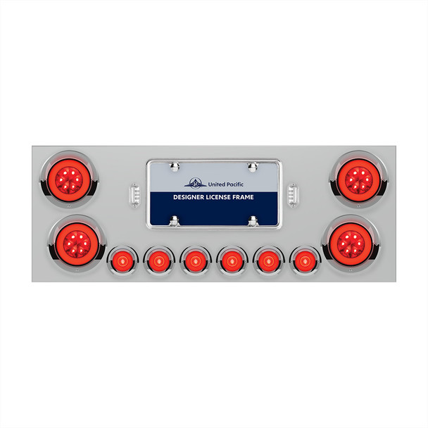 SS Rear Center Panel With 4X 21 LED 4" GloLight & 6X 6 LED 2" GloLight & Visors -Red LED & Lens