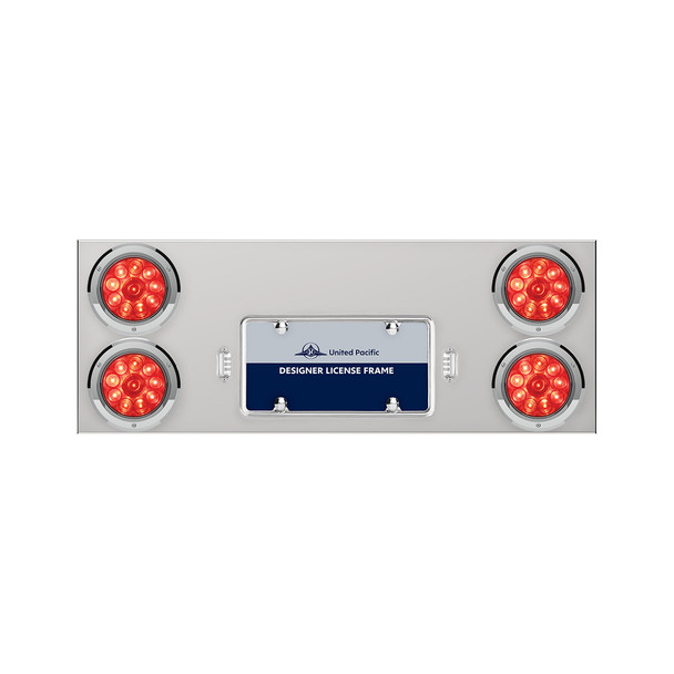 33-3/4" Stainless Rear Center Panel With Four 10 LED 4" Lights & Bezels - Red LED/Red Lens