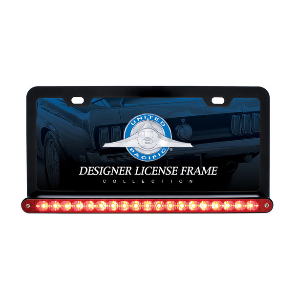 Black License Plate Frame With 19 LED 12" Reflector Light Bar - Red LED/Red Lens