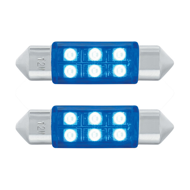 6 SMD High Power Micro LED 6418/6461-36mm Dome Light Bulb - Blue (2-Pack)